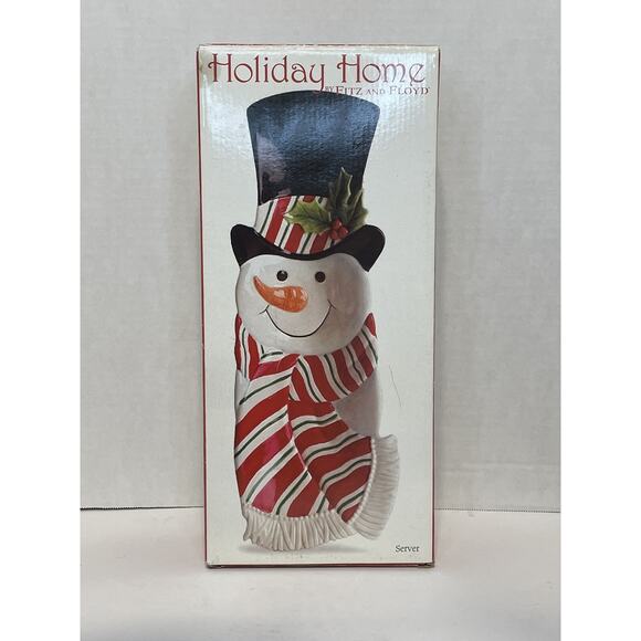 Fitz & Floyd Snack Therapy Snowman Server 13½″ Holiday Ceramic Tray W/Box - Picture 3 of 8